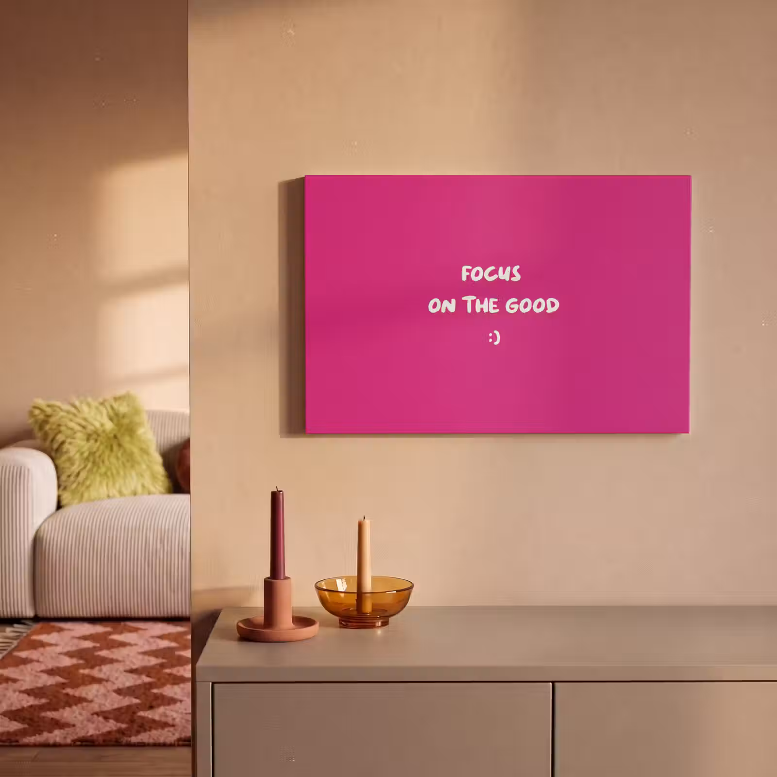 Canvas schilderij - Focus - Smiley - Roze — 1