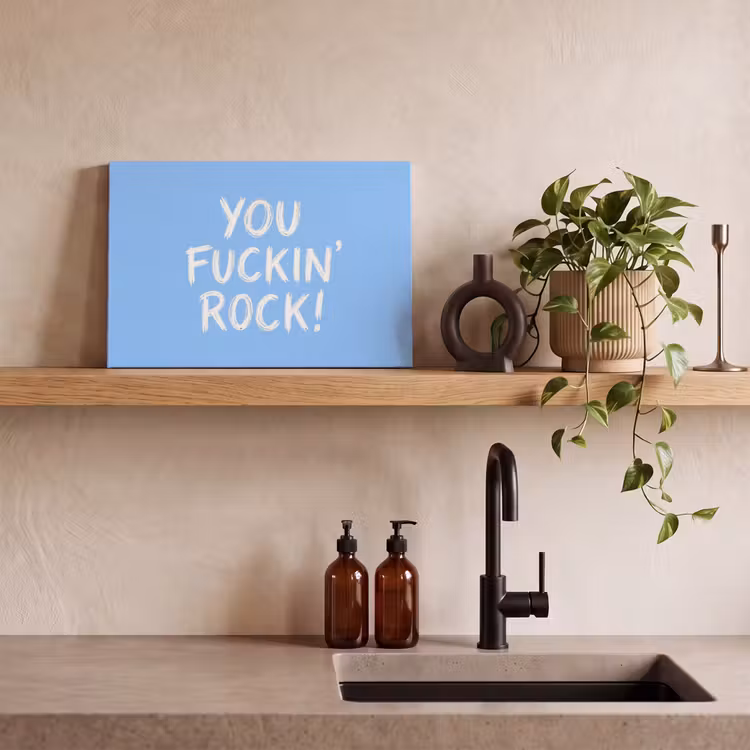 Canvas schilderij - Blauw - Wit - You fuckin rock — 2