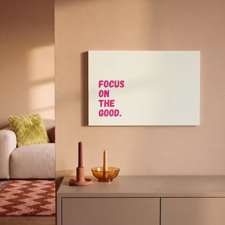 Canvas schilderij - Focus on the good - Beige - Roze — 1
