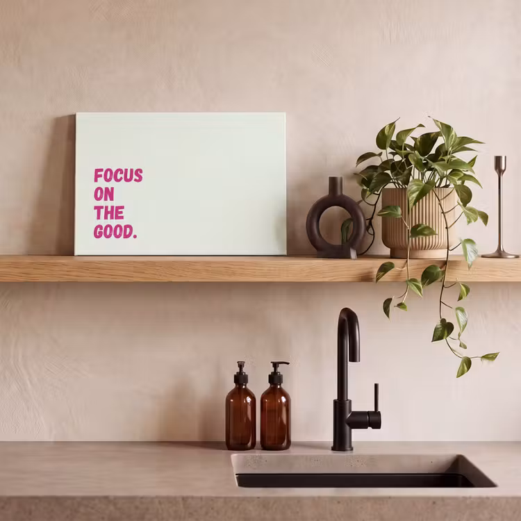 Canvas schilderij - Focus on the good - Beige - Roze — 2