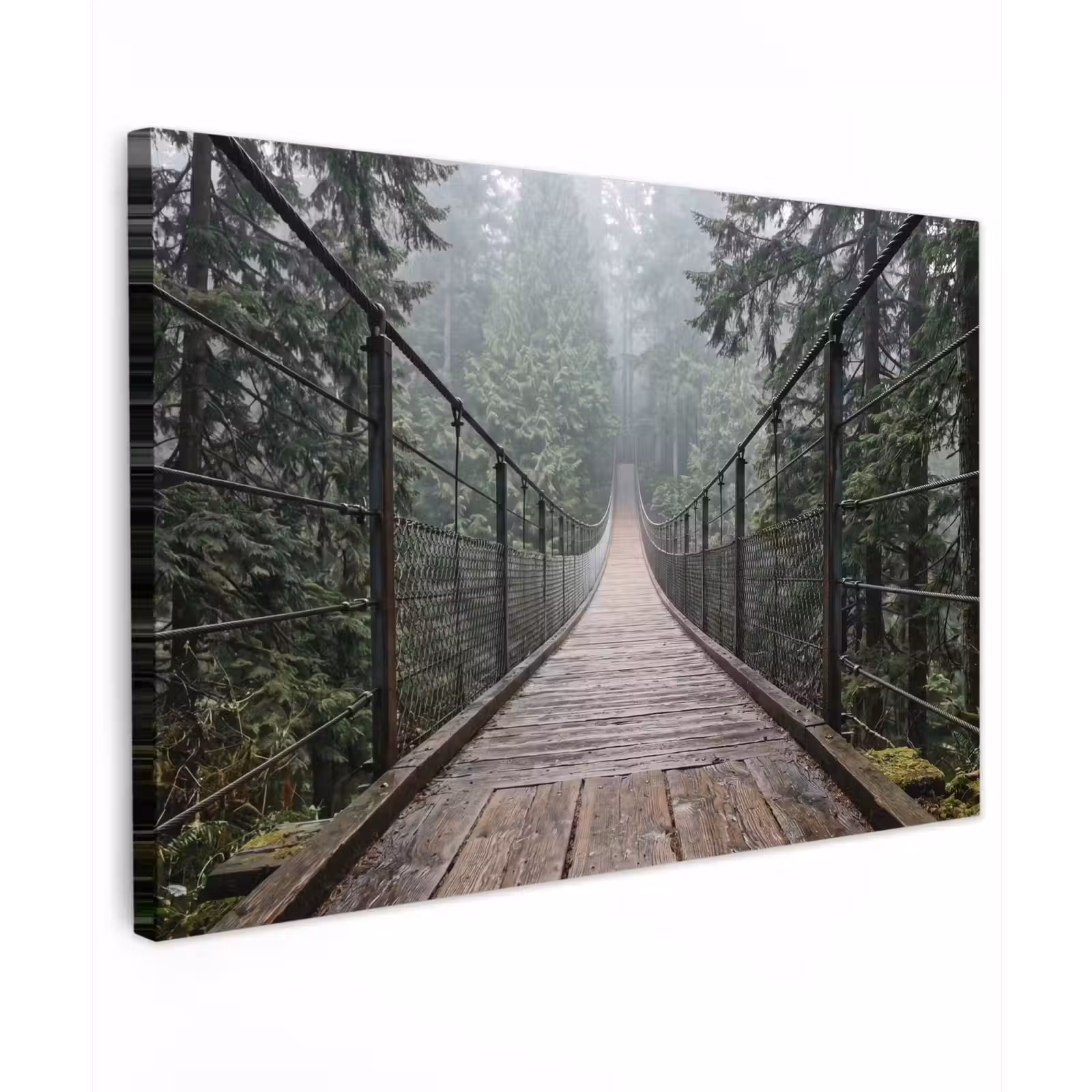 Canvas schilderij - Brug - Bos - Mist - Natuur — 1