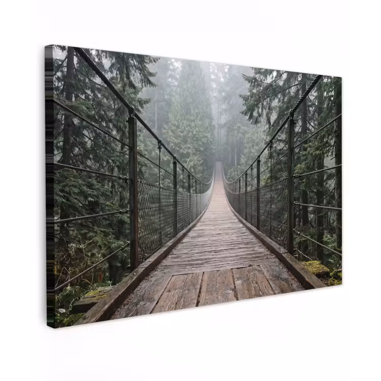 Canvas schilderij - Brug - Bos - Mist - Natuur — 1