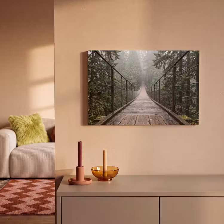 Canvas schilderij - Brug - Bos - Mist - Natuur — 2