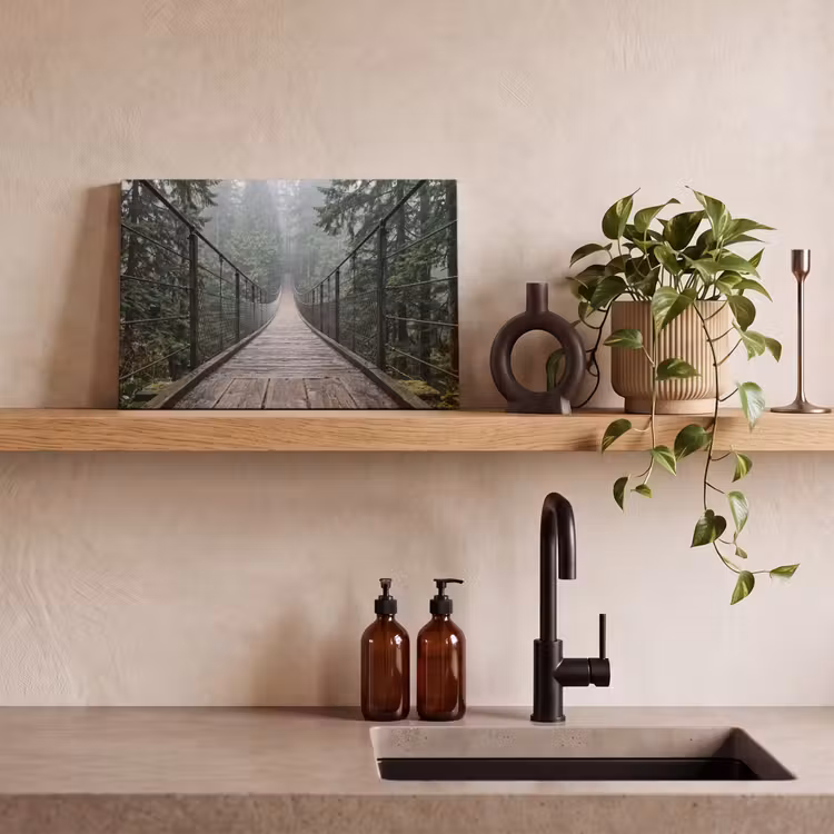 Canvas schilderij - Brug - Bos - Mist - Natuur — 3