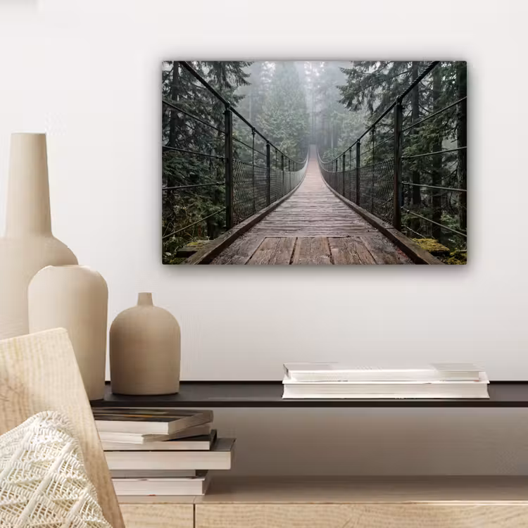 Canvas schilderij - Brug - Bos - Mist - Natuur — 5