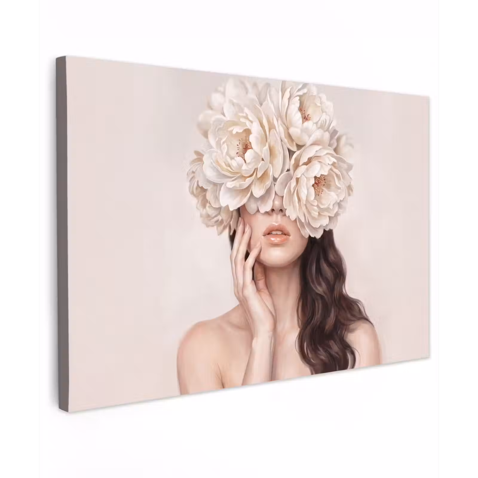 Canvas schilderij - Gezicht - Pioenrozen - Crème — 1