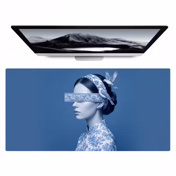 Bureau onderlegger - Portret - Klassiek - Wit - Blauw — 1