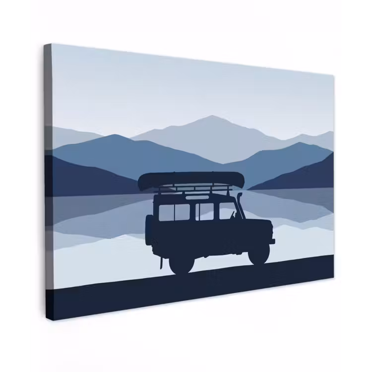 Canvas schilderij - Auto - Meer - Bergen - Blauw — 1