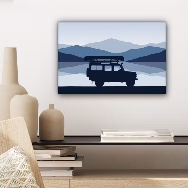 Canvas schilderij - Auto - Meer - Bergen - Blauw — 5