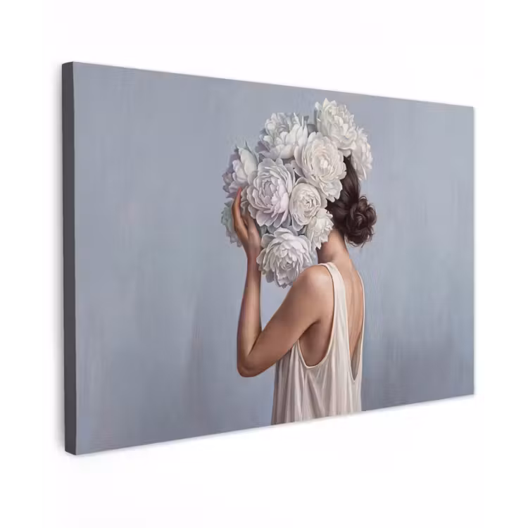 Canvas schilderij - Bloemen - Vrouw - Wit — 1