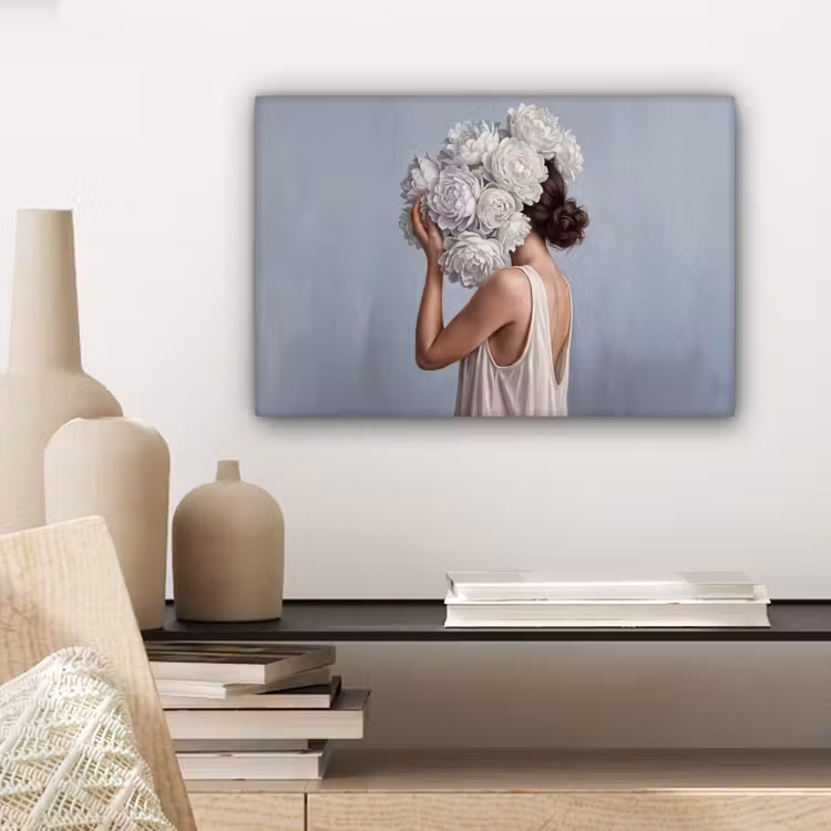 Canvas schilderij - Bloemen - Vrouw - Wit — 5