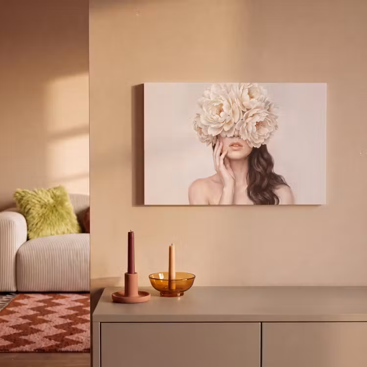 Canvas schilderij - Gezicht - Pioenrozen - Crème — 2