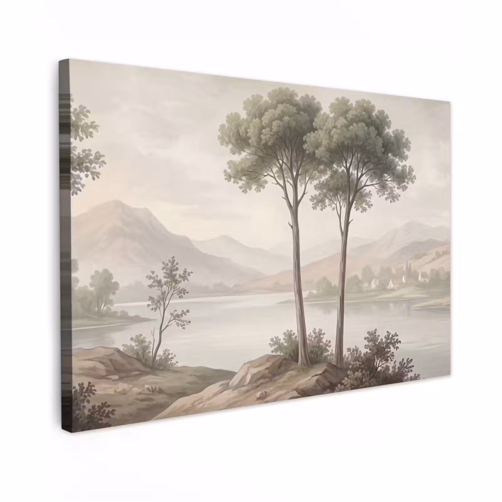 Canvas schilderij - Bomen - Meer - Bergen - Illustratie — 1