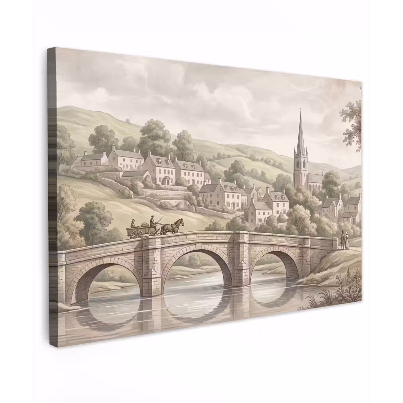 Canvas schilderij - Dorp - Brug - Uitzicht - Groen — 1