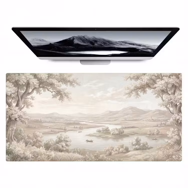 Bureau onderlegger - Rivierlandschap - Bergen - Natuur - Vintage - Beige — 1