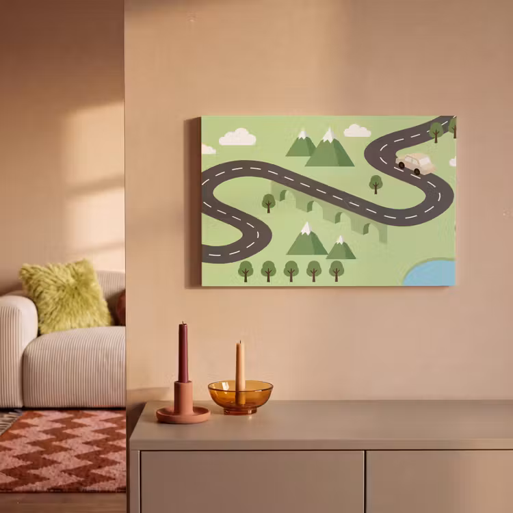 Canvas schilderij - Auto - Bergweg - Natuur - Illustratie — 2