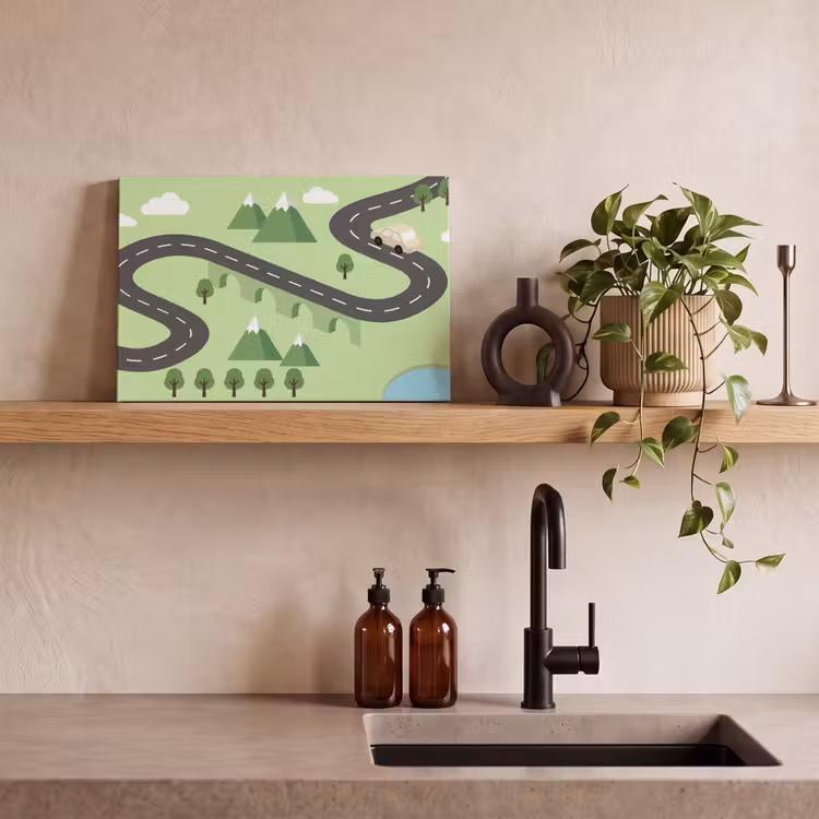 Canvas schilderij - Auto - Bergweg - Natuur - Illustratie — 3
