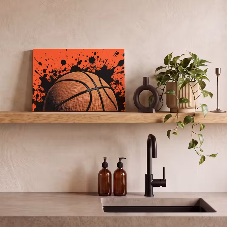 Canvas schilderij - Basketbal - Verf - Sport - Oranje — 3