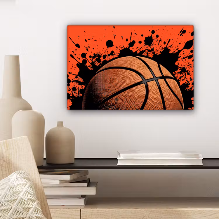 Canvas schilderij - Basketbal - Verf - Sport - Oranje — 5