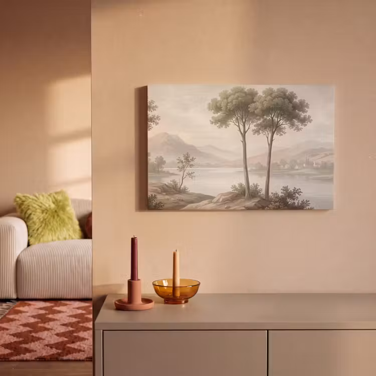 Canvas schilderij - Bomen - Meer - Bergen - Illustratie — 2