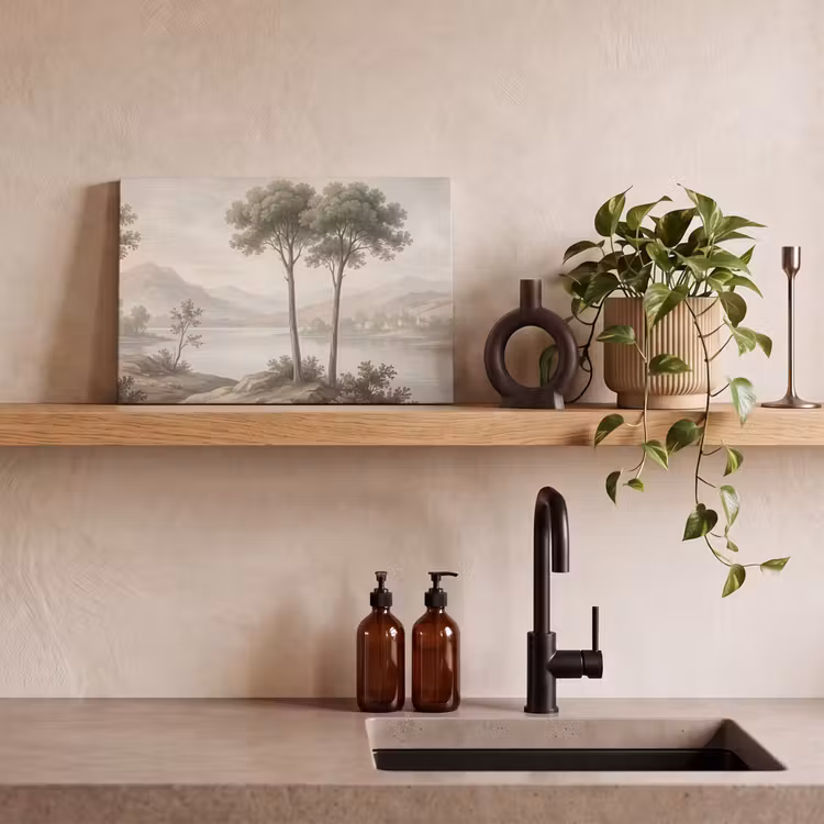 Canvas schilderij - Bomen - Meer - Bergen - Illustratie — 3