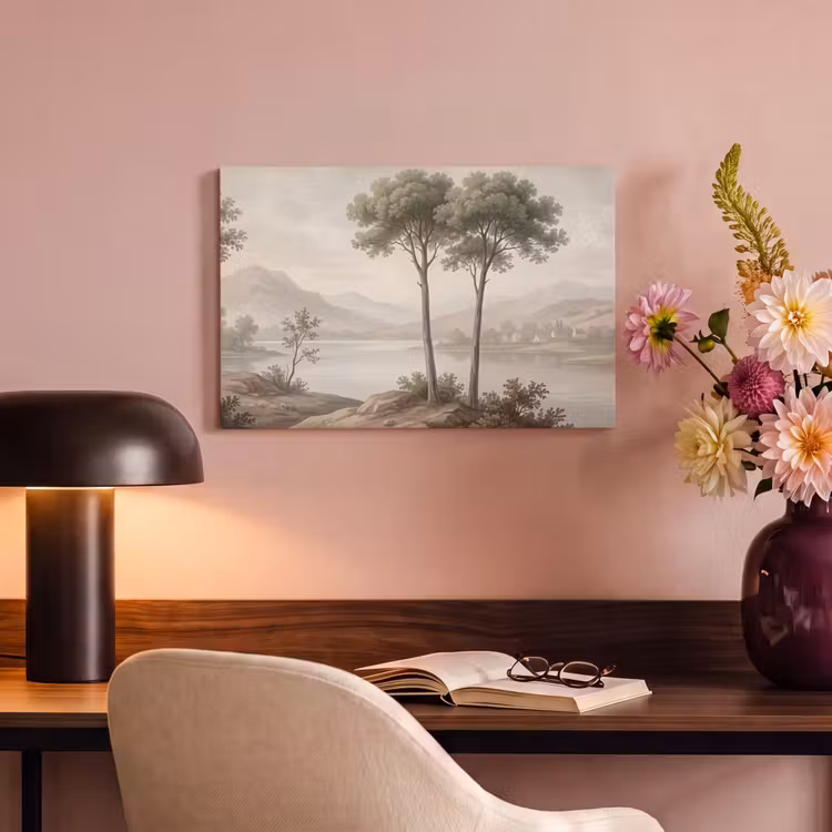 Canvas schilderij - Bomen - Meer - Bergen - Illustratie — 4