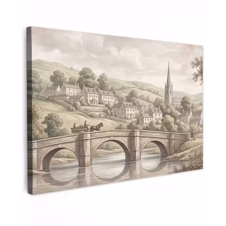 Canvas schilderij - Dorp - Brug - Uitzicht - Groen — 1
