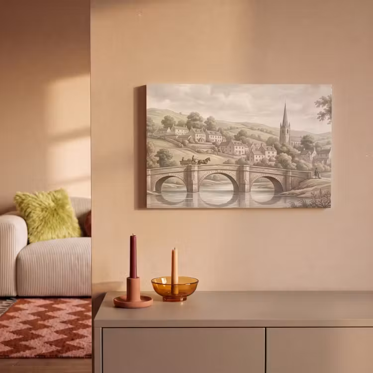 Canvas schilderij - Dorp - Brug - Uitzicht - Groen — 2