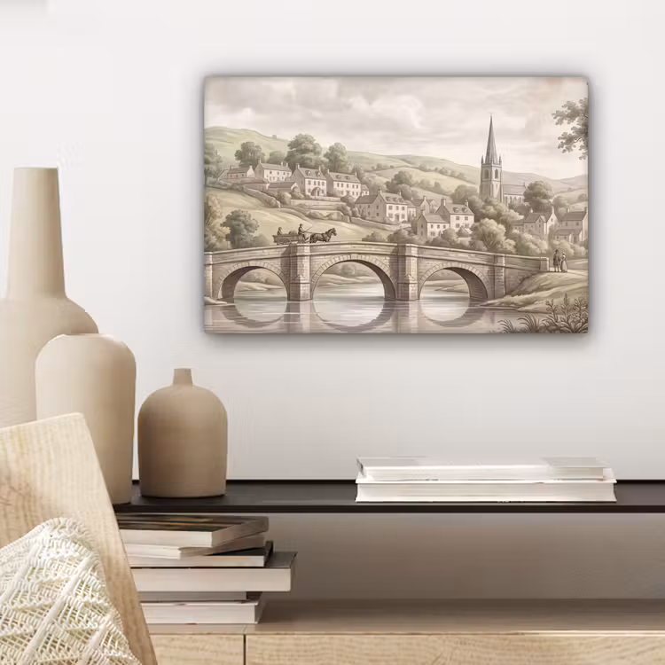 Canvas schilderij - Dorp - Brug - Uitzicht - Groen — 5