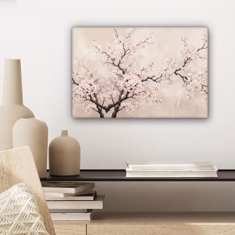 Canvas schilderij - Bloesem - Illustratie - Taupe — 5