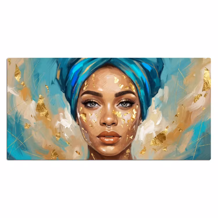 Bureau onderlegger - Portret - Vrouw - Schilderij - Blauw - Goud - Expressief — 2