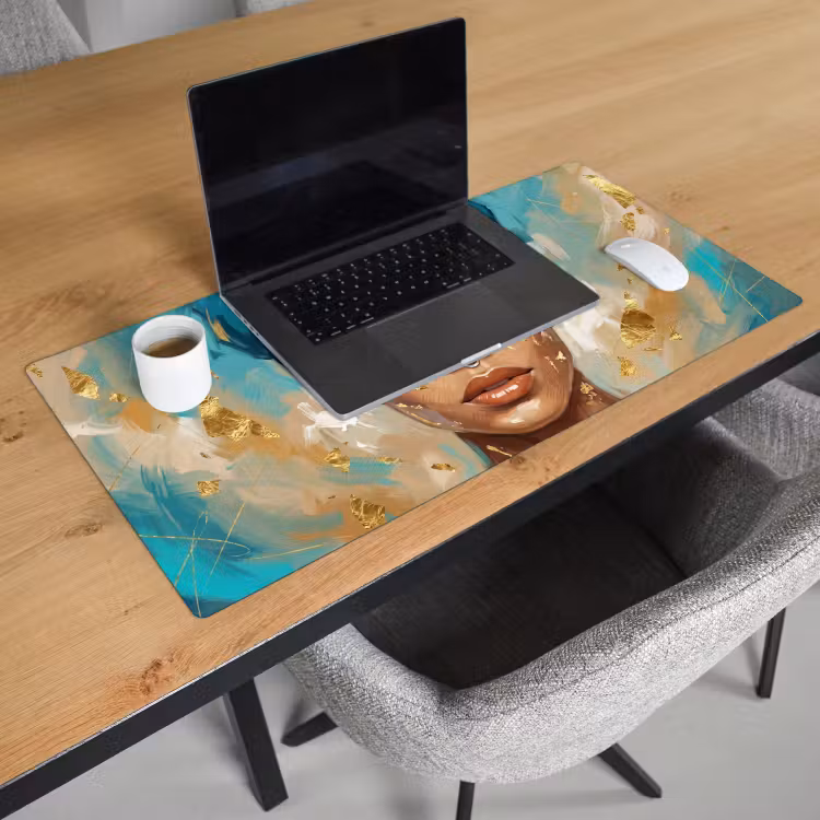 Bureau onderlegger - Portret - Vrouw - Schilderij - Blauw - Goud - Expressief — 3