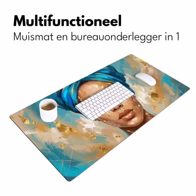 Bureau onderlegger - Portret - Vrouw - Schilderij - Blauw - Goud - Expressief — 7