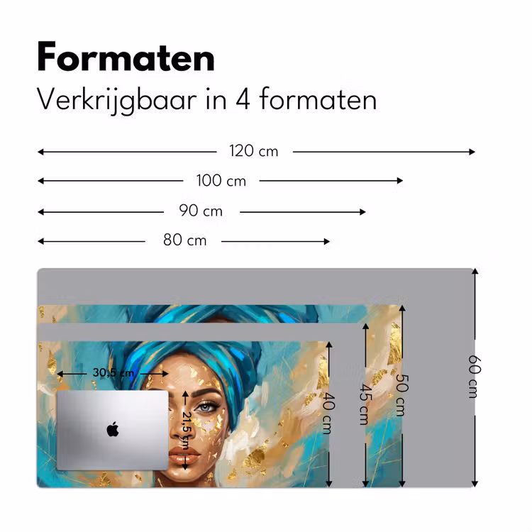 Bureau onderlegger - Portret - Vrouw - Schilderij - Blauw - Goud - Expressief — 8