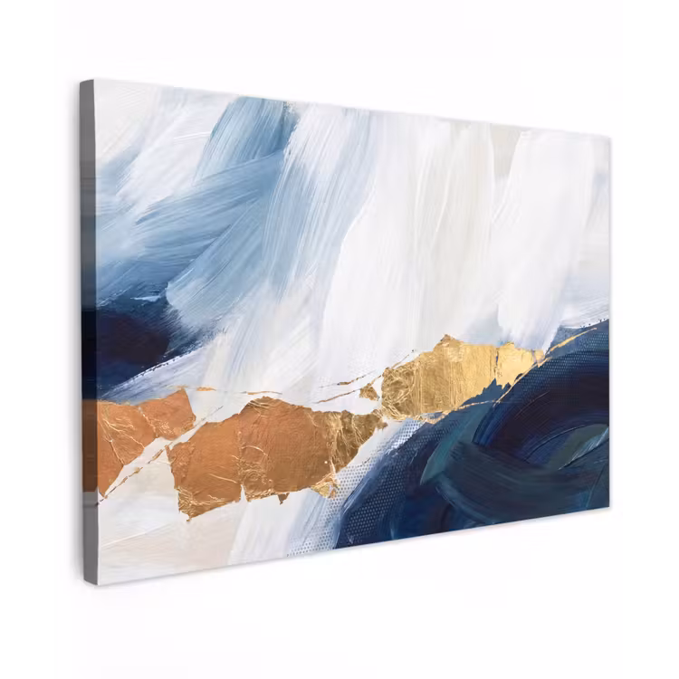 Canvas schilderij - Abstract - Acryl - Blauw - Goud - Elegant — 1