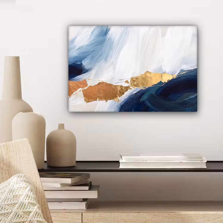 Canvas schilderij - Abstract - Acryl - Blauw - Goud - Elegant — 5