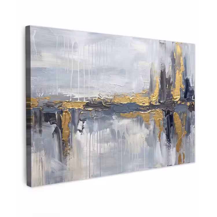 Canvas schilderij - Abstract - Structuur - Goud - Grijs - Modern — 1
