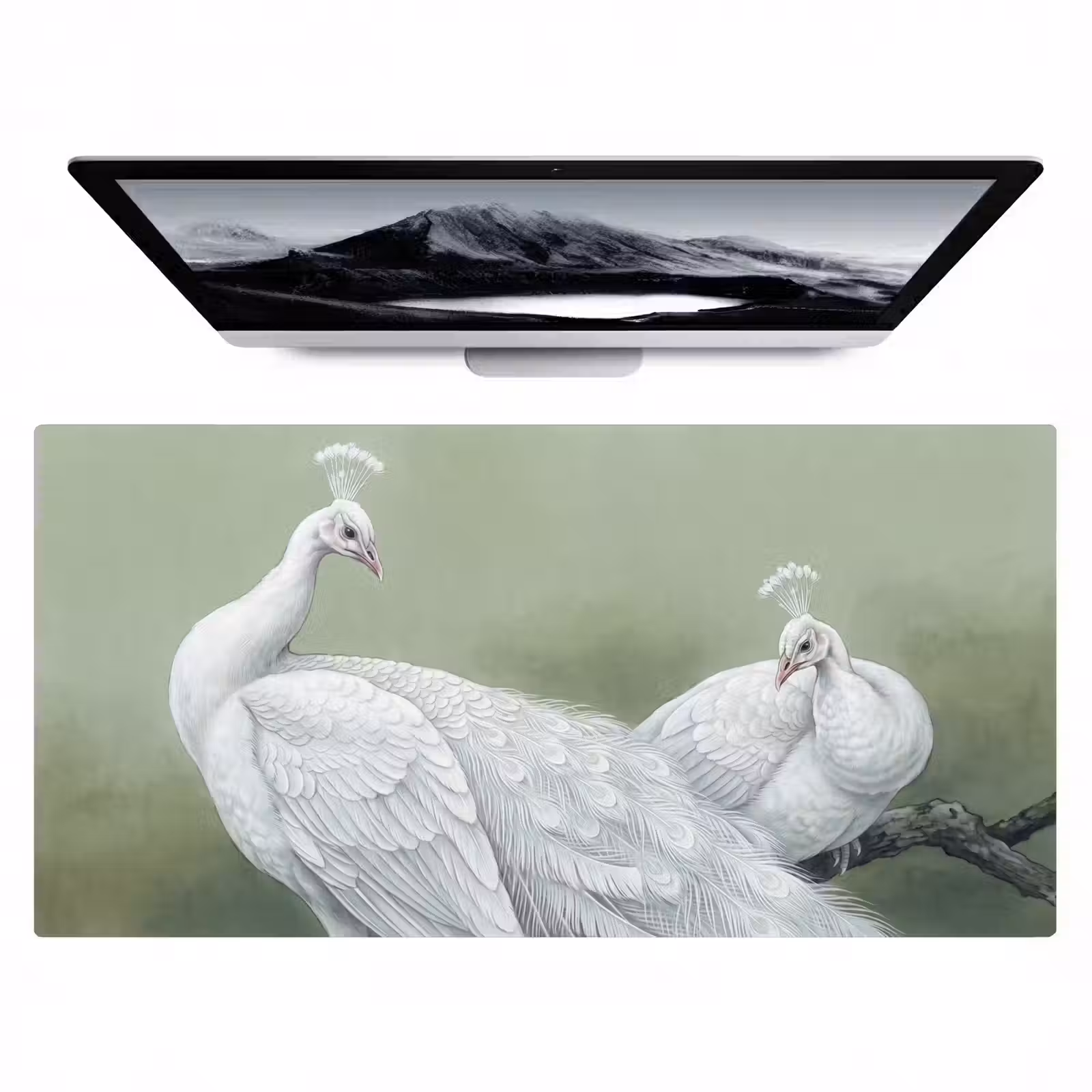 Bureau onderlegger - Pauwen - Wit - Natuur - Groen — 1