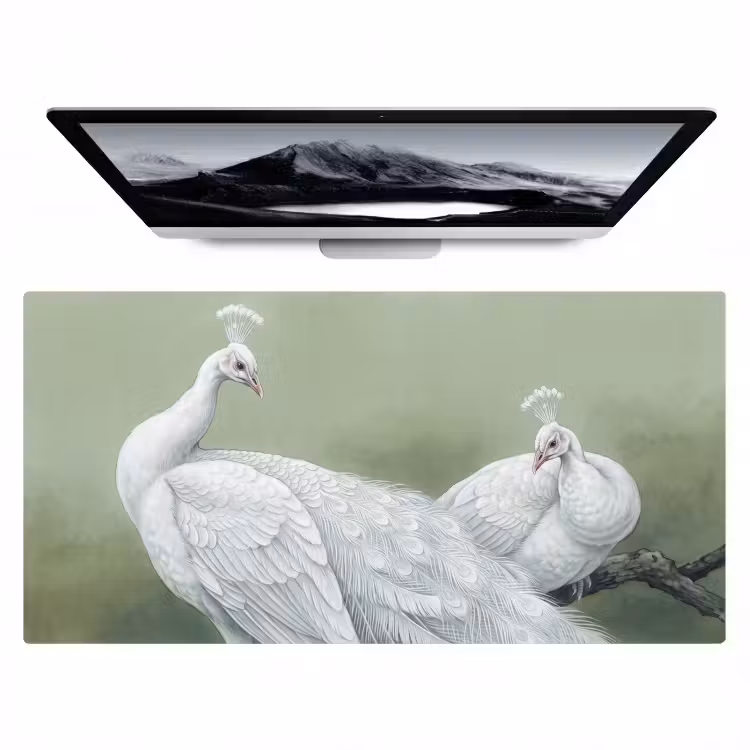 Bureau onderlegger - Pauwen - Wit - Natuur - Groen — 1