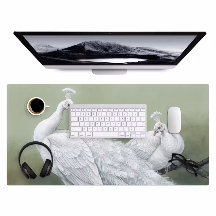 Bureau onderlegger - Pauwen - Wit - Natuur - Groen — 4