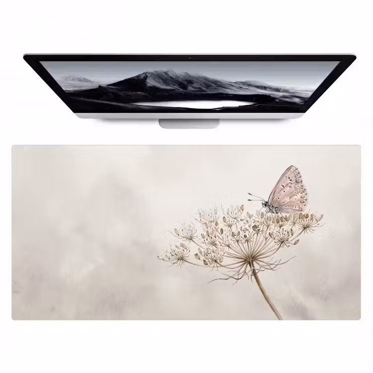 Bureau onderlegger - Vlinder - Bloem -Natuur - Beige — 1