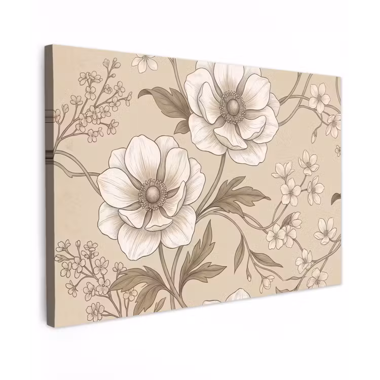 Canvas schilderij - Bloemen - Patroon - Beige — 1