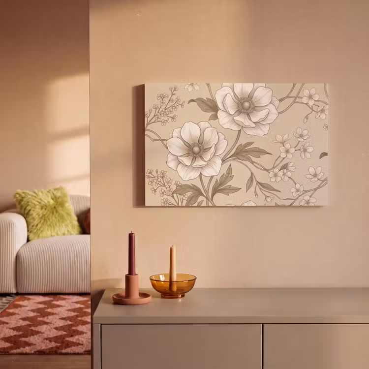 Canvas schilderij - Bloemen - Patroon - Beige — 2