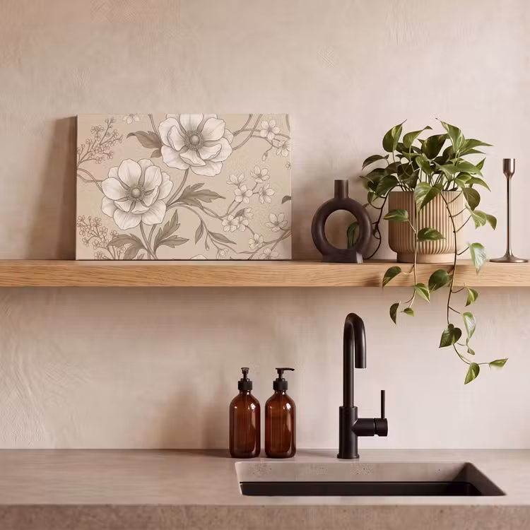 Canvas schilderij - Bloemen - Patroon - Beige — 3