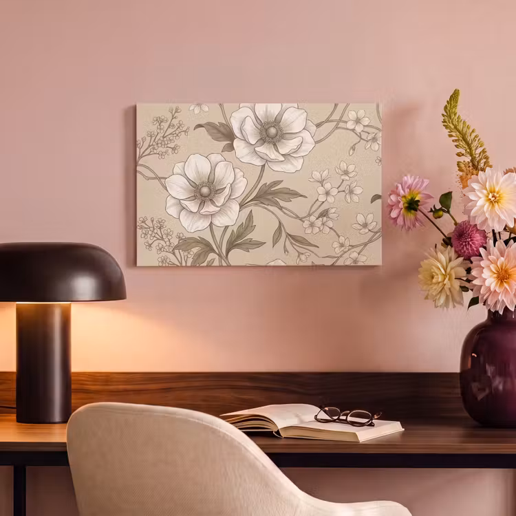 Canvas schilderij - Bloemen - Patroon - Beige — 4