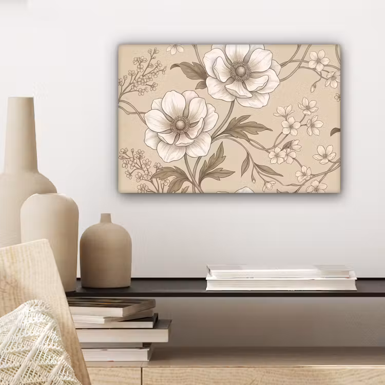 Canvas schilderij - Bloemen - Patroon - Beige — 5