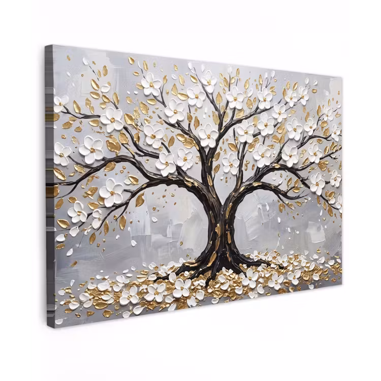 Canvas schilderij - Boom - Bloemen - Natuur - Abstract - Wit — 1