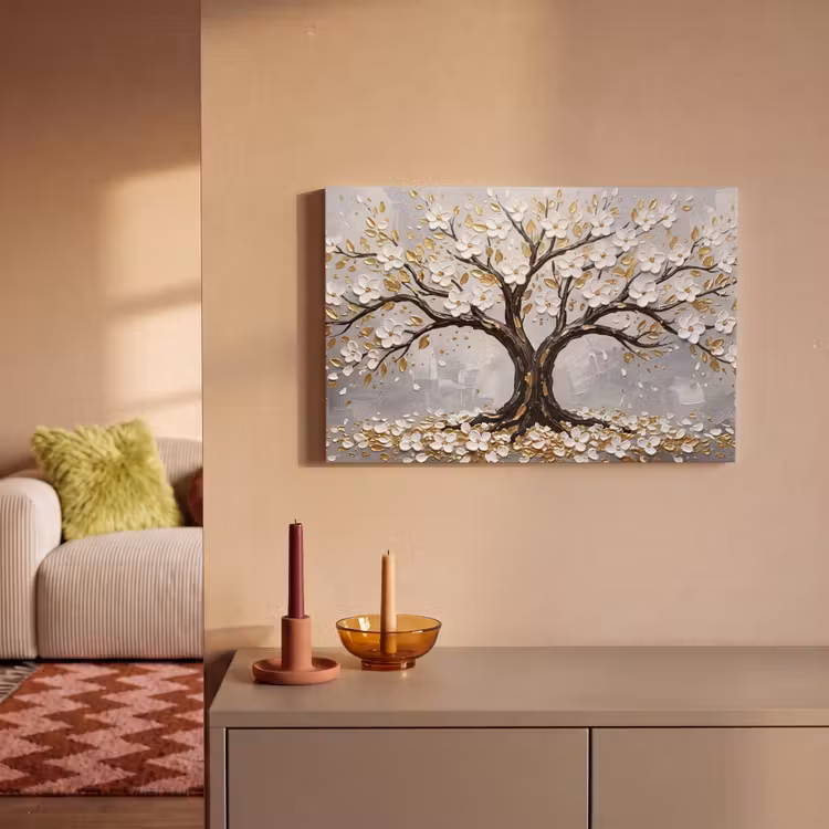 Canvas schilderij - Boom - Bloemen - Natuur - Abstract - Wit — 2