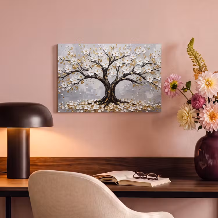 Canvas schilderij - Boom - Bloemen - Natuur - Abstract - Wit — 4
