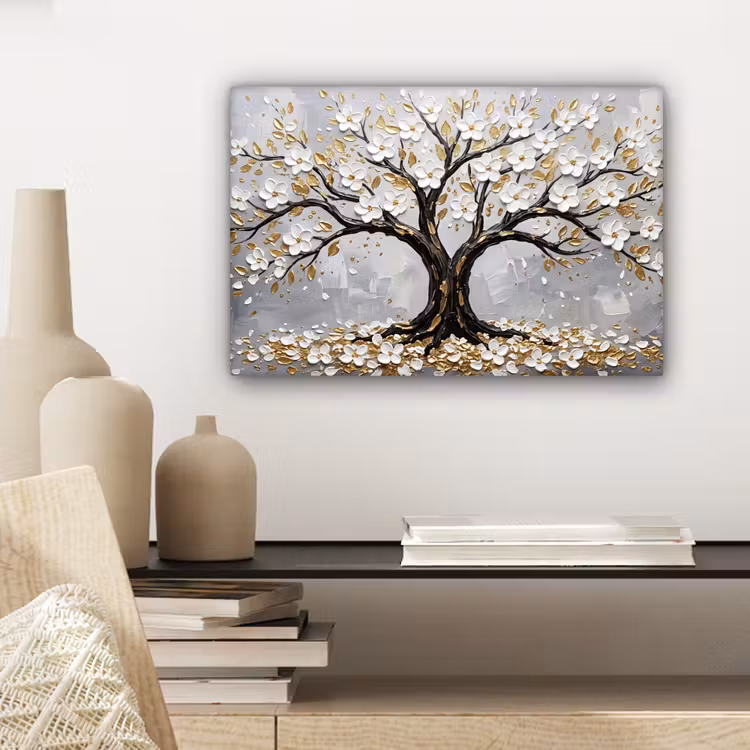 Canvas schilderij - Boom - Bloemen - Natuur - Abstract - Wit — 5